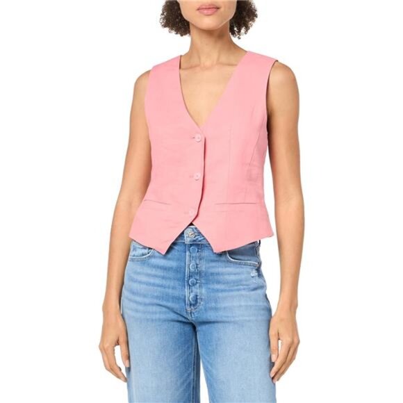 Women's Sleeveless Selene Vest Woven Three-Button Menswear Inspired - Picture 1 of 7